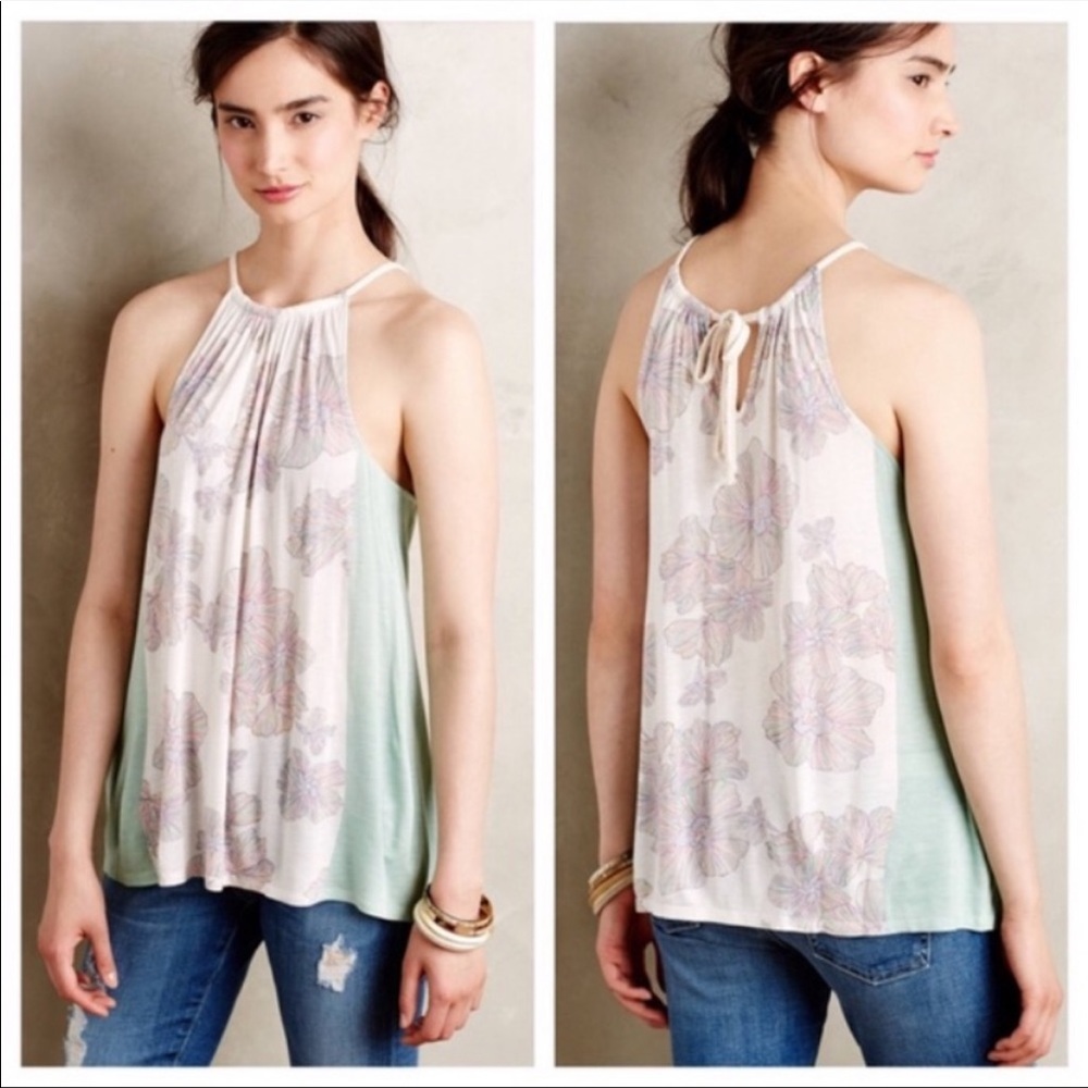Anthro Deletta Sorin Silk Blend Floral Halter Tank Small